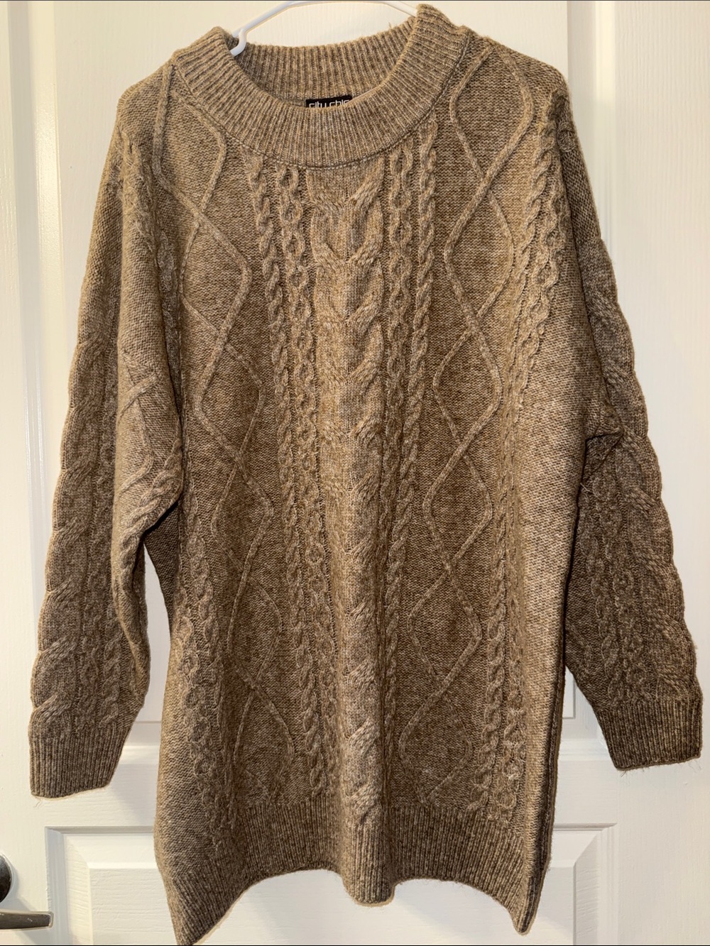 City Chic Women’s Jojo Cable Knit Crewnet Sweater - Taupe Brown